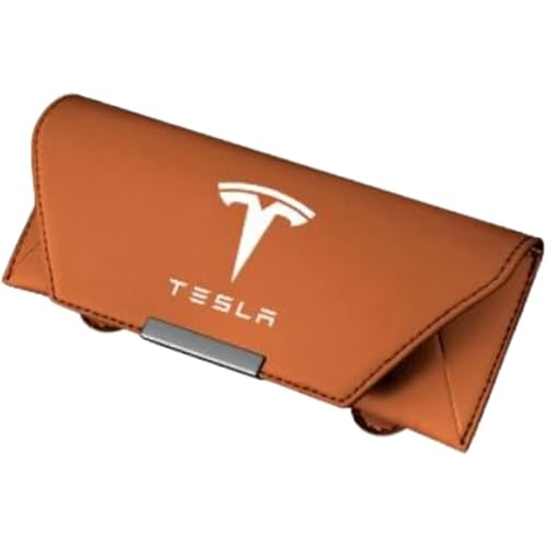XIAOSAXIAODE Magnetisches Leder Brillenetui für Autosonnenblende, für Tesla Model S 2019 2020 2021 2022 2023 2024 2025 Fahrzeuge, Praktische Brillenbox mit Magnetverschluss, Leder Organizer,Orange von XIAOSAXIAODE