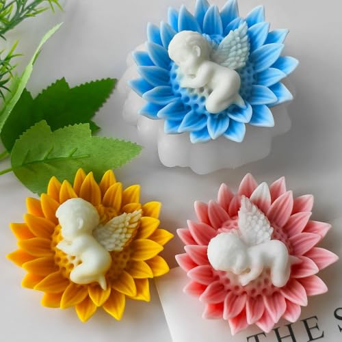 XIAOSHUI Silikonformen für Blumen-Kerzen, Engel-Baby in Sonnenblumen, Kerzen, Baby-Harz, Gießform für Kerzen, Heimdekoration, Kerzenherstellung, Aromatherapie, Kerzen, Gips, Ton, Handwerk XIAOSHUI Silikonformen für Blumen-Kerzen, Engel-Baby in Sonnenblumen, Kerzen, Baby-Harz, Gießform für Kerzen, Heimdekoration, Kerzenherstellung, Aromatherapie, Kerzen, Gips, Ton, Handwerk von XIAOSHUI