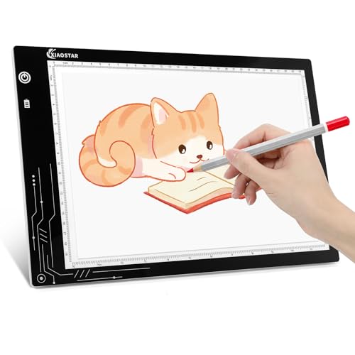 Wiederaufladbares A4 Leuchttisch,kabellos batteriebetrieben Led LichtPad,3 Helligkeitsdimmen Lichtplatten,für Künstler, Animationszeichnen, Skizzieren, Animation, Röntgenbetrachtung (A4-RCG) von XIAOSTAR