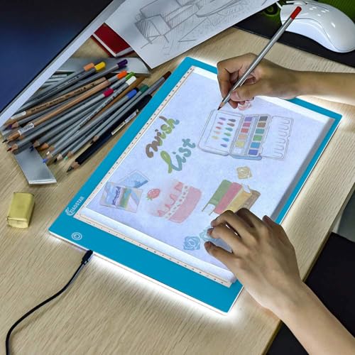 XIAOSTAR A4 Leuchttisch Led Licht Pad Copy Board Lichtplatten,mit einstellbarer Helligkeit,für Künstler, Animationszeichnen, Skizzieren, Animation, Röntgenbetrachtung (Blau) von XIAOSTAR