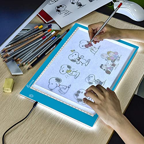 XIAOSTAR A4 Leuchttisch Led Licht Pad Copy Board Lichtplatten,mit einstellbarer Helligkeit,für Künstler, Animationszeichnen, Skizzieren, Animation, Röntgenbetrachtung (Blau) von XIAOSTAR