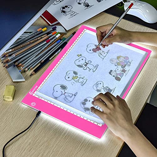 XIAOSTAR A4 Leuchttisch Led Licht Pad Copy Board Lichtplatten,mit einstellbarer Helligkeit,für Künstler, Animationszeichnen, Skizzieren, Animation, Röntgenbetrachtung (Rosa) von XIAOSTAR