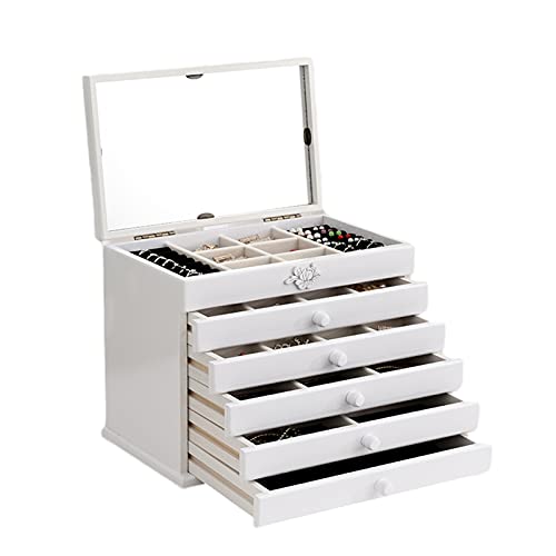 XIAOXIAO Schmuckkästen Schmuckschatulle Aus Holz Extra Großer Schmuckschrank Organizer 6-stufige Kapazitätsanzeige Mit 5 Schubladen Armband Halskette Aufbewahrungskoffer (Color : C) von XIAOXIAO