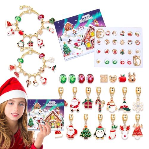XIAOXIAOYU Armband – Weihnachts-Countdown-Kalender-Armband – Weihnachten 2024, Schmuck-Armbandherstellungs-Set, kreatives lustiges Weihnachtszubehör von XIAOXIAOYU