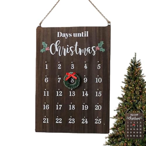 XIAOXIAOYU Weihnachts-Countdown-Kalender, Holz-Wandschild, Weihnachts-Countdown-Ornament – -Ornament, saisonale Vintage-Eleganz für Arbeitszimmer, Klassenzimmer von XIAOXIAOYU