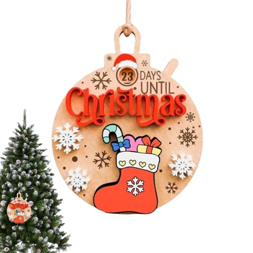 XIAOXIAOYU Weihnachts-Countdown-Ornamente, drehbarer Countdown-Weihnachtsbaumschmuck aus Holz, Countdown-Kalender für Partygeschenke von XIAOXIAOYU