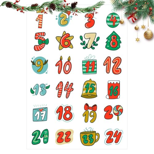 XIAOXIAOYU Weihnachts-Zahlen-Aufkleber, 1–24 Zahlen, dekorative Grußkarten-Aufkleber, Festival-Karte, Umschläge, Versiegelungsetiketten für Karnevalsbedarf von XIAOXIAOYU