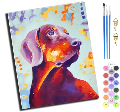 Aquarell Tier Labrador Retriever Haustier Hund,Malen Nach Zahlen Erwachsene,Diy Handgemalt Ölgemälde Kit,Paint By Numbers Adult Mit 3,Pinseln Und Acrylfarbe Leinwand Kit,40X50 Cm,Ohne Rahmen von XIAOYOUQIAN