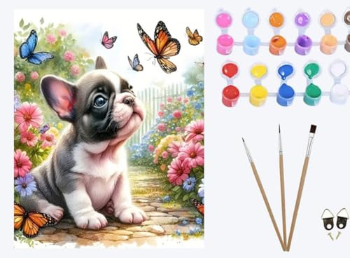 Französische Bulldogge Welpen bunte Garten Schmetterlinge,Malen Nach Zahlen Erwachsene 40x50cm, mit Pinsels und Acrylfarbe kit, DIY Handgemalt Ölgemälde für Geschenke und Wohnzimmer ,mit Rahmen Französische Bulldogge Welpen bunte Garten Schmetterlinge,Malen Nach Zahlen Erwachsene 40x50cm, mit Pinsels und Acrylfarbe kit, DIY Handgemalt Ölgemälde für Geschenke und Wohnzimmer ,mit Rahmen von XIAOYOUQIAN