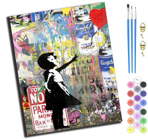 Gekritzelzeichnung Eines Mädchens, Das Einen Ballon Hält,Malen Nach Zahlen Erwachsene Kinder,Mädchen Und Junge,Farbiges Leinwand Acrylfarben Diy Ölgemälde Set Zur Heimdekoration,40X50Cm,Ohne Rahmen von XIAOYOUQIAN