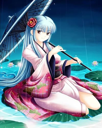 Malen Nach Zahlen Erwachsene , Diy Handgemalt Ölgemälde Kit, Paint By Numbers Adult Mit 3 ， Pinseln Und Acrylfarbe Leinwand Kit ， 40X50 Cm ，Anime Japanische Mädchen Kimono Geisha，Mit Rahmen von XIAOYOUQIAN