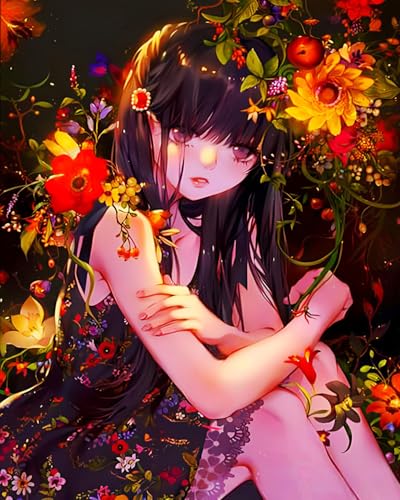 Malen Nach Zahlen Erwachsene 40X50Cm, Mit Pinsels Und Acrylfarbe Kit, Diy Handgemalt Ölgemälde Für Geschenke Und Wandbilder Wohnzimmer ，Cartoon Blume Farbigen Rock Kleines Mädchen Anime，Mit Rahmen von XIAOYOUQIAN