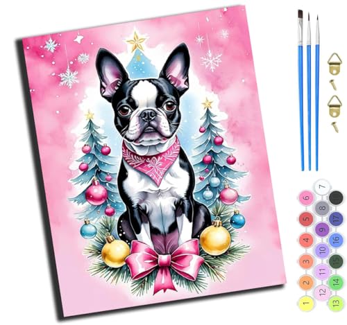 Romantischer Weihnachtsbaum Und Französische Bulldogge,Malen Nach Zahlen Erwachsene,Diy Bastelset Handgemalt Ölgemälde Geschen Kit Mit 3,Pinseln Und Acrylfarbe Knitterfreie Leinwand Kit,Ohne Rahmen Romantischer Weihnachtsbaum Und Französische Bulldogge,Malen Nach Zahlen Erwachsene,Diy Bastelset Handgemalt Ölgemälde Geschen Kit Mit 3,Pinseln Und Acrylfarbe Knitterfreie Leinwand Kit,Ohne Rahmen von XIAOYOUQIAN