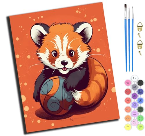 Tiereniedlichroter Pandaschmetterling,Malen Nach Zahlen Erwachsene,Diy Bastelset Handgemalt Ölgemälde Geschen Kit Mit 3,Pinseln Und Acrylfarbe Knitterfreie Leinwand Kit,40X50 Cm,Mit Rahmen von XIAOYOUQIAN