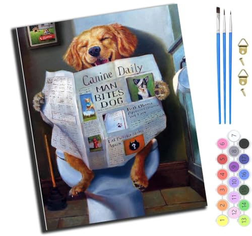 Toilette Lächeln Zeitung Golden Retriever Hund,Malen Nach Zahlen Erwachsene,Diy Bastelset Handgemalt Ölgemälde Geschen Kit Mit 3,Pinseln Und Acrylfarbe Knitterfreie Leinwand Kit,40X50 Cm,Ohne Rahmen Toilette Lächeln Zeitung Golden Retriever Hund,Malen Nach Zahlen Erwachsene,Diy Bastelset Handgemalt Ölgemälde Geschen Kit Mit 3,Pinseln Und Acrylfarbe Knitterfreie Leinwand Kit,40X50 Cm,Ohne Rahmen von XIAOYOUQIAN