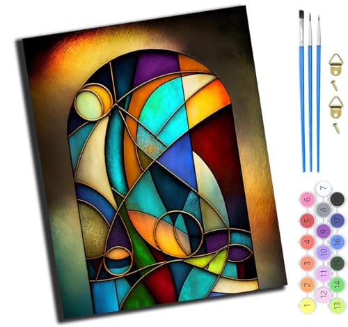 XIAOYOUQIAN Abstrakte Geometrische Kunstmalerei,Art Malen Nach Zahlen Erwachsene,Diy Handgemalt Ölgemälde Leinwand Set Für Home Haus Deko,(40X50Cm),Mit Rahmen von XIAOYOUQIAN