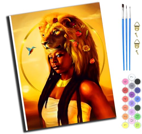 XIAOYOUQIAN Afrikanisches Mädchen Und Löwe,Malen Nach Zahlen Erwachsene,Diy Bastelset Handgemalt Ölgemälde Kit Mit 3,Pinseln Und Acrylfarbe Leinwand Kit,Geschenkideen,40X50 Cm,Ohne Rahmen XIAOYOUQIAN Afrikanisches Mädchen Und Löwe,Malen Nach Zahlen Erwachsene,Diy Bastelset Handgemalt Ölgemälde Kit Mit 3,Pinseln Und Acrylfarbe Leinwand Kit,Geschenkideen,40X50 Cm,Ohne Rahmen von XIAOYOUQIAN