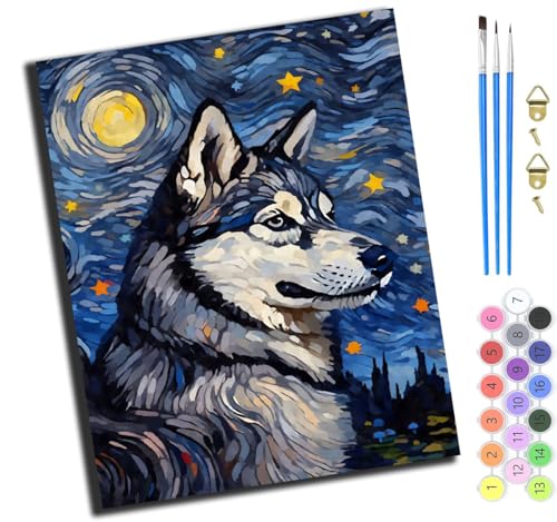 XIAOYOUQIAN Alaskan Malamute Unter Den Sternen,Malen Nach Zahlen,Diy Handgemalt Ölgemälde,3 Pinseln Und Vorgedruckt Leinwand,Ölgemälde,Festival Geschenk Home Deko,40X50Cm,Ohne Rahmen XIAOYOUQIAN Alaskan Malamute Unter Den Sternen,Malen Nach Zahlen,Diy Handgemalt Ölgemälde,3 Pinseln Und Vorgedruckt Leinwand,Ölgemälde,Festival Geschenk Home Deko,40X50Cm,Ohne Rahmen von XIAOYOUQIAN