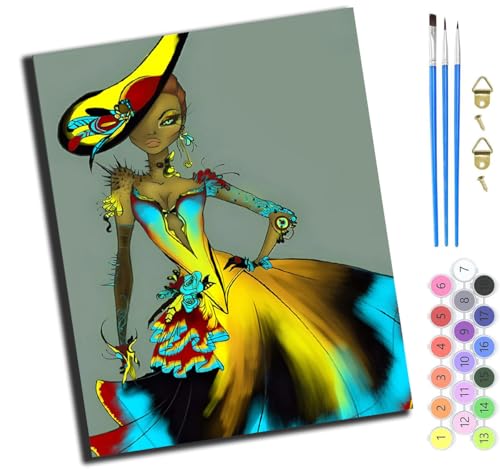 XIAOYOUQIAN Anime Afrikanisches Mädchen,Malen Nach Zahlen Erwachsene Kinder,Mädchen Und Junge,Farbiges Leinwand Acrylfarben Diy Ölgemälde Set Zur Heimdekoration,40X50Cm,Mit Rahmen von XIAOYOUQIAN