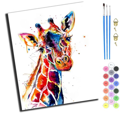 XIAOYOUQIAN Anime Aquarell Cartoon Giraffe Tier,Malen Nach Zahlen Erwachsene,Diy Handgemalt Ölgemälde Kit,Paint By Numbers Adult Mit 3,Pinseln Und Acrylfarbe Leinwand Kit,40X50 Cm,Mit Rahmen von XIAOYOUQIAN