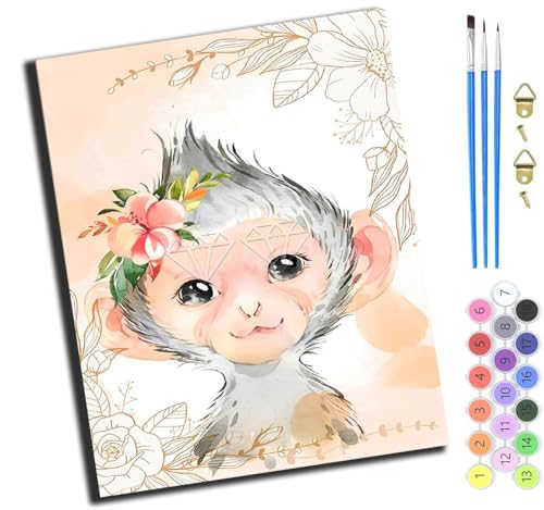 XIAOYOUQIAN Aquarell Tier Affe Blumen,Art Malen Nach Zahlen Erwachsene,Diy Handgemalt Ölgemälde Leinwand Set Für Home Haus Deko,(40X50Cm),Ohne Rahmen von XIAOYOUQIAN