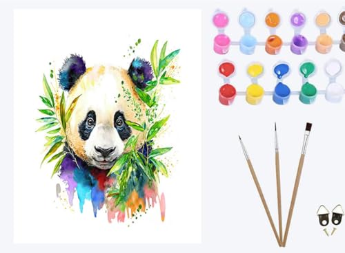 XIAOYOUQIAN Aquarell Tier Bambus Panda，Malen Nach Zahlen, DIY Handgemalt Ölgemälde, 3 Pinseln und Vorgedruckt Leinwand，Ölgemälde, Festival Geschenk Home Deko，40x50cm ，mit Rahmen von XIAOYOUQIAN