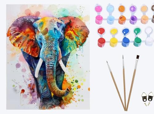 XIAOYOUQIAN Aquarell Tier bunten Elefanten,Malen Nach Zahlen Erwachsene, DIY Ölgemälde Leinwand Kit mit Pinseln und Acrylfarbe für Home Haus Deko, 50x40cm ,mit Rahmen XIAOYOUQIAN Aquarell Tier bunten Elefanten,Malen Nach Zahlen Erwachsene, DIY Ölgemälde Leinwand Kit mit Pinseln und Acrylfarbe für Home Haus Deko, 50x40cm ,mit Rahmen von XIAOYOUQIAN