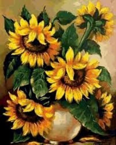 XIAOYOUQIAN Art Malen Nach Zahlen Erwachsene,Diy Handgemalt Ölgemälde Leinwand Set Für Home Haus Deko， (40X50Cm) ，Sonnenblumen-Stillleben，Mit Rahmen von XIAOYOUQIAN