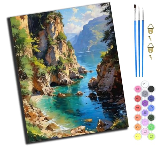 XIAOYOUQIAN Blick Auf Die Bucht,Malen Nach Zahlen Erwachsene,Diy Handgemalt Ölgemälde Kit,Inklusive Pinsel Und Acrylfarben,40X50 Cm,Ohne Rahmen von XIAOYOUQIAN