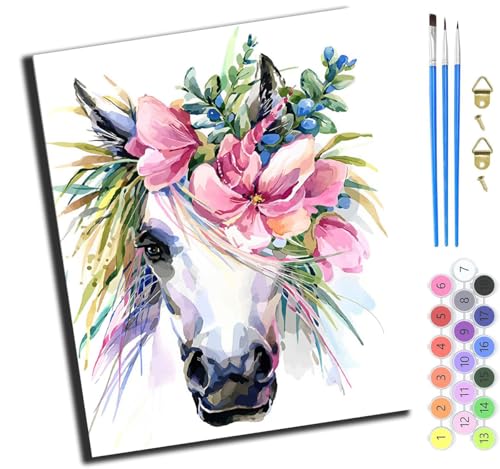 XIAOYOUQIAN Blumen Aquarell Tier Weißes Pferd,Malen Nach Zahlen Erwachsene,40X50Cm,Be Creative Heimdekoration Anfänger Mit Pinsel Und Acrylfarben Ölgemälde Für Home Decor,Ohne Rahmen XIAOYOUQIAN Blumen Aquarell Tier Weißes Pferd,Malen Nach Zahlen Erwachsene,40X50Cm,Be Creative Heimdekoration Anfänger Mit Pinsel Und Acrylfarben Ölgemälde Für Home Decor,Ohne Rahmen von XIAOYOUQIAN