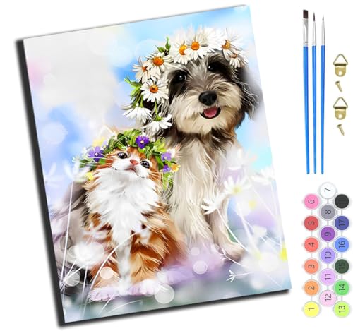 XIAOYOUQIAN Blumen Hund Katze,Malen Nach Zahlen Erwachsene,Paint By Numbers,Diy Handgemalt Ölgemälde Mit 3,Pinseln Und Acrylfarbe Knitterfreie Leinwand Kit,40X50 Cm,Ohne Rahmen XIAOYOUQIAN Blumen Hund Katze,Malen Nach Zahlen Erwachsene,Paint By Numbers,Diy Handgemalt Ölgemälde Mit 3,Pinseln Und Acrylfarbe Knitterfreie Leinwand Kit,40X50 Cm,Ohne Rahmen von XIAOYOUQIAN
