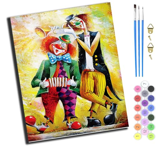 XIAOYOUQIAN Cartoon-Clown,Malen Nach Zahlen Erwachsene,Diy Handgemalt Ölgemälde Kit,Groß Diy Ölgemälde Kit Für Anfänger,Knitterfreie Leinwand,40X50Cm，Mit Rahmen von XIAOYOUQIAN