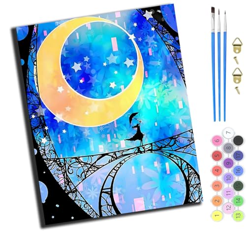 XIAOYOUQIAN Cartoon-Märchen Mond Und Mädchen,Malen Nach Zahlen Erwachsene,Paint By Numbers,Diy Handgemalt Ölgemälde Mit 3,Pinseln Und Acrylfarbe Knitterfreie Leinwand Kit,40X50 Cm,Mit Rahmen XIAOYOUQIAN Cartoon-Märchen Mond Und Mädchen,Malen Nach Zahlen Erwachsene,Paint By Numbers,Diy Handgemalt Ölgemälde Mit 3,Pinseln Und Acrylfarbe Knitterfreie Leinwand Kit,40X50 Cm,Mit Rahmen von XIAOYOUQIAN