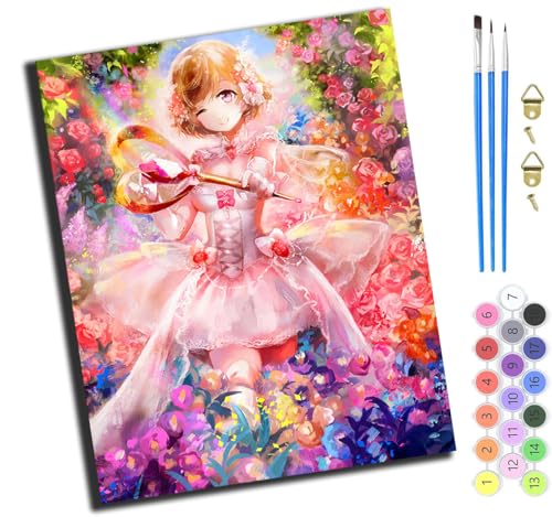 XIAOYOUQIAN Cartoon Magic Girl Rosengarten,Malen Nach Zahlen Erwachsene,Happy Painting Kits,Bastelset Leinwand Pinsel,Handgemalt Ölgemälde Kinder 40X50Cm,Mit Rahmen XIAOYOUQIAN Cartoon Magic Girl Rosengarten,Malen Nach Zahlen Erwachsene,Happy Painting Kits,Bastelset Leinwand Pinsel,Handgemalt Ölgemälde Kinder 40X50Cm,Mit Rahmen von XIAOYOUQIAN