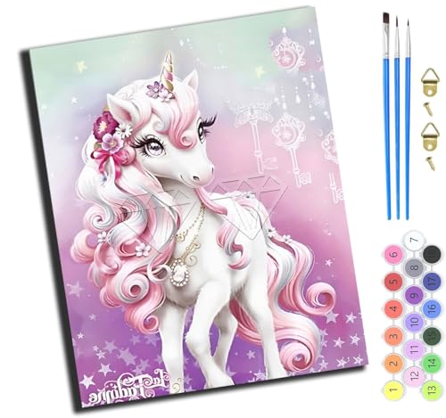 XIAOYOUQIAN Cartoon Rosa Lange Haare Elf Pferd Tier,Diy Ölgemälde Malen Nach Zahlen Erwachsene Kinder,40X50Cm Handgemalte Geschenke Zahlenmalerei Ab 5 Öl Wandkunst Haus Dekoration Malen，Mit Rahmen von XIAOYOUQIAN