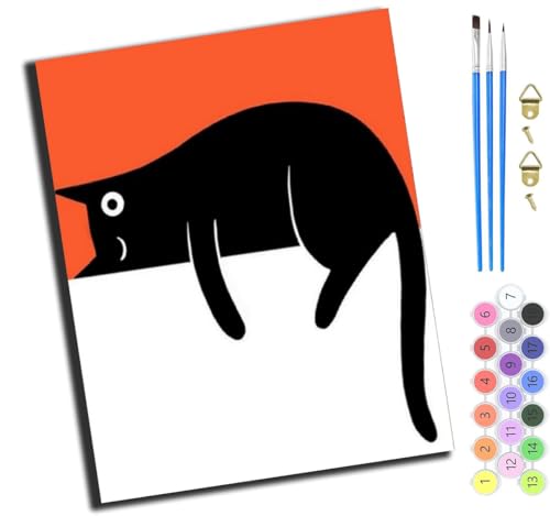 XIAOYOUQIAN Cartoon Schwarze Katze,Art Malen Nach Zahlen Erwachsene,Diy Handgemalt Ölgemälde Leinwand Set Für Home Haus Deko,(40X50Cm),Mit Rahmen von XIAOYOUQIAN