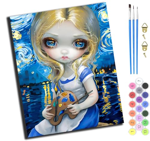 XIAOYOUQIAN Cartoon Sternenhimmel Malerei Blonde Mädchen,Malen Nach Zahlen Erwachsene,Diy Mit Pinseln Und Acrylfarben Handgemalt Ölgemälde Leinwand Für Home Decor,(40X50Cm),Mit Rahmen von XIAOYOUQIAN
