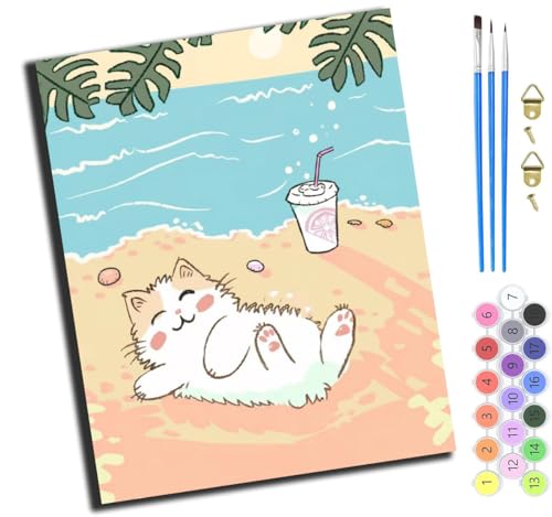 XIAOYOUQIAN Cartoon-Strandkatze,Malen Nach Zahlen Erwachsene,Diy Handgemalt Ölgemälde Kit,Paint By Numbers Adult Mit 3,Pinseln Und Acrylfarbe Leinwand Kit,40X50 Cm,Mit Rahmen XIAOYOUQIAN Cartoon-Strandkatze,Malen Nach Zahlen Erwachsene,Diy Handgemalt Ölgemälde Kit,Paint By Numbers Adult Mit 3,Pinseln Und Acrylfarbe Leinwand Kit,40X50 Cm,Mit Rahmen von XIAOYOUQIAN