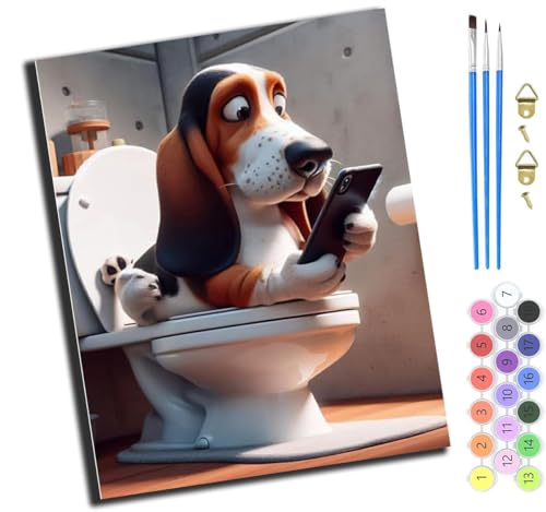 XIAOYOUQIAN Cartoon-Toilette Basset Hound,Malen Nach Zahlen Erwachsene 40X50Cm,Mit Pinsels Und Acrylfarbe Kit,Diy Handgemalt Ölgemälde Für Geschenke Und Wandbilder Wohnzimmer,Mit Rahmen XIAOYOUQIAN Cartoon-Toilette Basset Hound,Malen Nach Zahlen Erwachsene 40X50Cm,Mit Pinsels Und Acrylfarbe Kit,Diy Handgemalt Ölgemälde Für Geschenke Und Wandbilder Wohnzimmer,Mit Rahmen von XIAOYOUQIAN