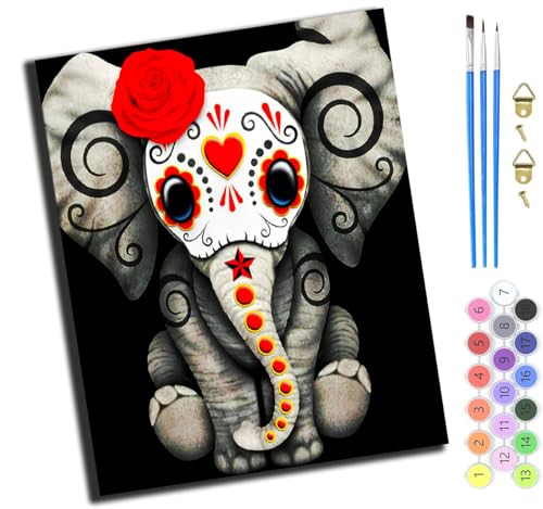 XIAOYOUQIAN Cartoon-Totenkopf-Maske Elefant Tier,Malen Nach Zahlen Erwachsene,Diy Handgemalt Ölgemälde Kit,Inklusive Pinsel Und Acrylfarben,40X50 Cm,Mit Rahmen XIAOYOUQIAN Cartoon-Totenkopf-Maske Elefant Tier,Malen Nach Zahlen Erwachsene,Diy Handgemalt Ölgemälde Kit,Inklusive Pinsel Und Acrylfarben,40X50 Cm,Mit Rahmen von XIAOYOUQIAN