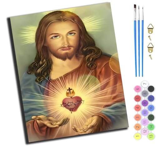 XIAOYOUQIAN Christliches Jesus-Herz,Malen Nach Zahlen Erwachsene,Diy Handgemalt Ölgemälde,Mit Pinseln Malerei Kits Erwachsene Kunsthandwerk Für Zuhause 40X50 Cm,Ohne Rahmen von XIAOYOUQIAN