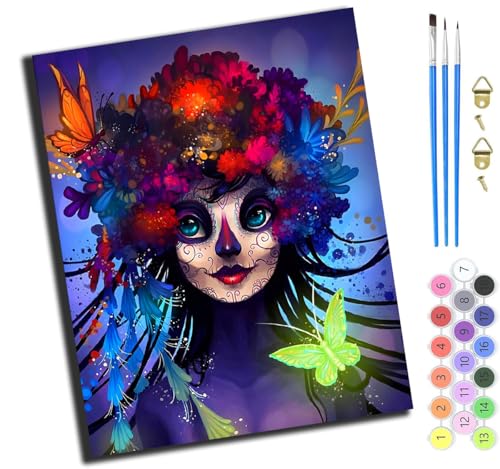 XIAOYOUQIAN Comic Gothic Schminken Schmetterling Mädchen,Malen Nach Zahlen Erwachsene,Diy Mit Pinseln Und Acrylfarben Handgemalt Ölgemälde Leinwand Für Home Decor,(40X50Cm),Mit Rahmen von XIAOYOUQIAN