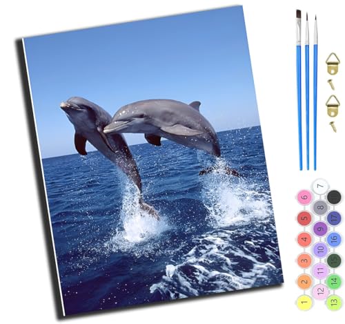 XIAOYOUQIAN Delphin,Malen Nach Zahlen,Diy Handgemalt Ölgemälde,3 Pinseln Und Vorgedruckt Leinwand，Ölgemälde,Festival Geschenk Home Deko，40X50Cm,Ohne Rahmen von XIAOYOUQIAN