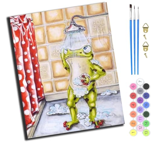 XIAOYOUQIAN Duschfrosch,Malen Nach Zahlen Erwachsene,Diy Handgemalt Ölgemälde Kit,Paint By Numbers Adult Mit 3,Pinseln Und Acrylfarbe Leinwand Kit,40X50 Cm,Ohne Rahmen von XIAOYOUQIAN