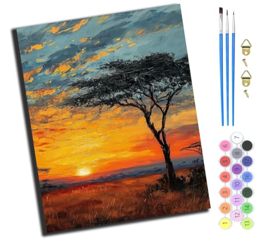 XIAOYOUQIAN Einsamer Baum Bei Sonnenuntergang In Afrika,Malen Nach Zahlen Erwachsene,Diy Handgemalt Ölgemälde,Mit Pinseln Malerei Kits Erwachsene Kunsthandwerk Für Zuhause 40X50 Cm,Ohne Rahmen XIAOYOUQIAN Einsamer Baum Bei Sonnenuntergang In Afrika,Malen Nach Zahlen Erwachsene,Diy Handgemalt Ölgemälde,Mit Pinseln Malerei Kits Erwachsene Kunsthandwerk Für Zuhause 40X50 Cm,Ohne Rahmen von XIAOYOUQIAN