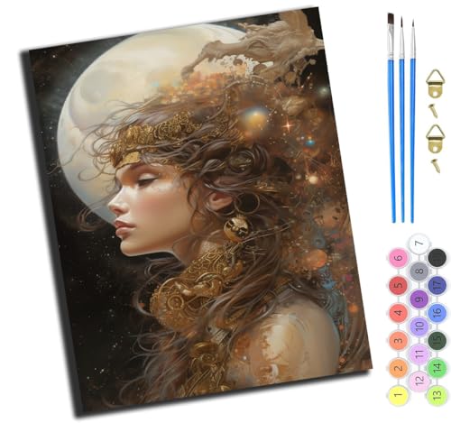 XIAOYOUQIAN Elfenmädchen Unter Dem Mond,Malen Nach Zahlen Erwachsene,Paint By Numbers,Diy Handgemalt Ölgemälde Mit 3,Pinseln Und Acrylfarbe Leinwand Kit,40X50 Cm,Ohne Rahmen von XIAOYOUQIAN