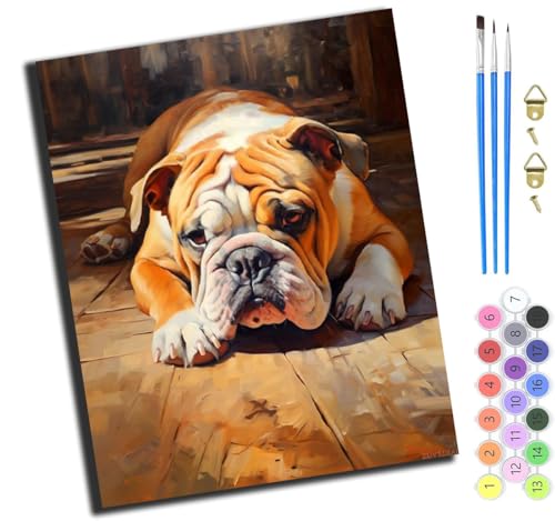 XIAOYOUQIAN Englische Bulldogge Als Haustier,Malen Nach Zahlen Erwachsene,Diy Mit Pinseln Und Acrylfarben Handgemalt Ölgemälde Leinwand Für Home Decor,(40X50Cm),Ohne Rahmen von XIAOYOUQIAN