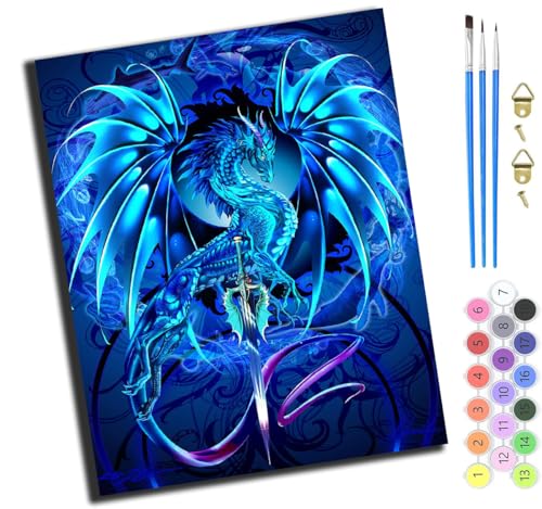 XIAOYOUQIAN Fantasie Blauer Drache Mit Stücken,Malen Nach Zahlen Erwachsene,Paint By Numbers,Diy Handgemalt Ölgemälde Mit 3,Pinseln Und Acrylfarbe Leinwand Kit,40X50 Cm,Ohne Rahmen XIAOYOUQIAN Fantasie Blauer Drache Mit Stücken,Malen Nach Zahlen Erwachsene,Paint By Numbers,Diy Handgemalt Ölgemälde Mit 3,Pinseln Und Acrylfarbe Leinwand Kit,40X50 Cm,Ohne Rahmen von XIAOYOUQIAN