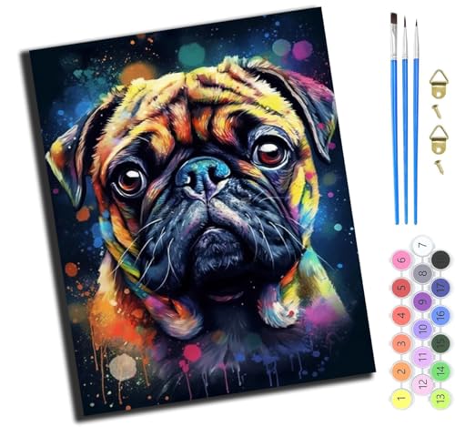 XIAOYOUQIAN Farbiges Hundeportrait Mops,Malen Nach Zahlen,Diy Handgemalt Ölgemälde,3 Pinseln Und Vorgedruckt Leinwand,Ölgemälde,Festival Geschenk Home Deko,40X50Cm,Ohne Rahmen XIAOYOUQIAN Farbiges Hundeportrait Mops,Malen Nach Zahlen,Diy Handgemalt Ölgemälde,3 Pinseln Und Vorgedruckt Leinwand,Ölgemälde,Festival Geschenk Home Deko,40X50Cm,Ohne Rahmen von XIAOYOUQIAN