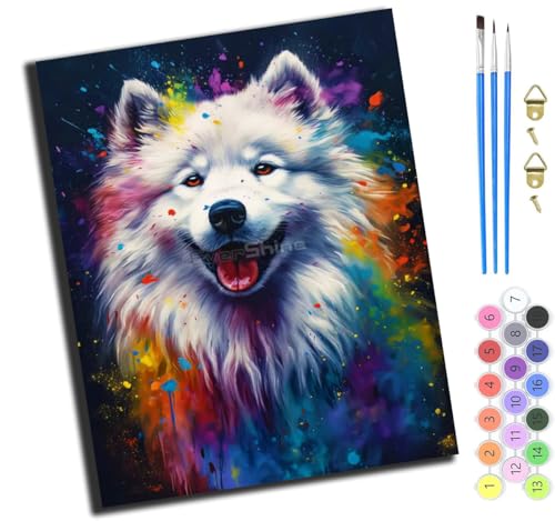 XIAOYOUQIAN Farbiges Hundeportrait Samojede,Malen Nach Zahlen Erwachsene,Diy Bastelset Handgemalt Ölgemälde Kit Mit 3,Pinseln Und Acrylfarbe Leinwand Kit,Geschenkideen,40X50 Cm,Ohne Rahmen XIAOYOUQIAN Farbiges Hundeportrait Samojede,Malen Nach Zahlen Erwachsene,Diy Bastelset Handgemalt Ölgemälde Kit Mit 3,Pinseln Und Acrylfarbe Leinwand Kit,Geschenkideen,40X50 Cm,Ohne Rahmen von XIAOYOUQIAN